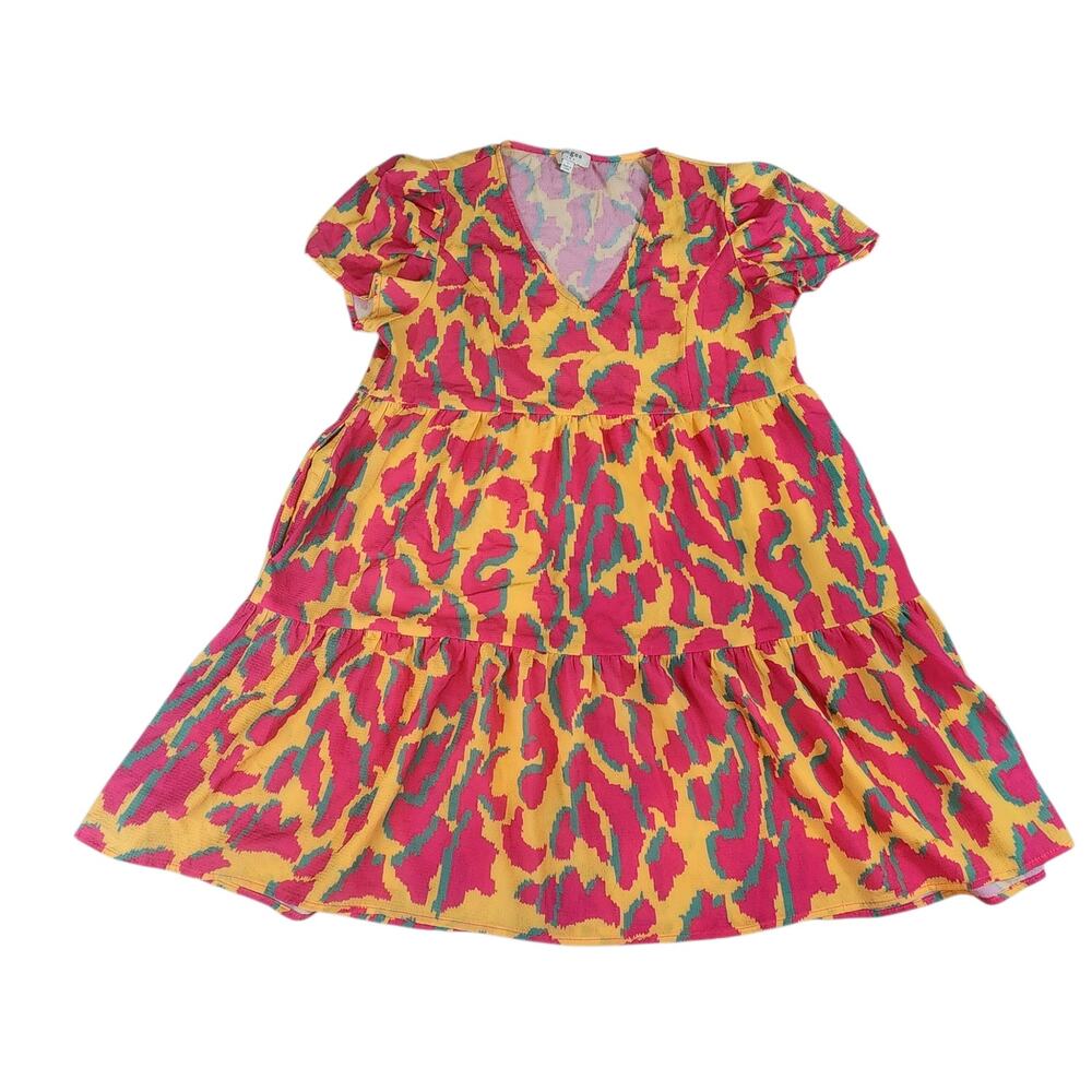 Umgee USA womens‎ sz large summer fun dress pockets tired animal print v-neck